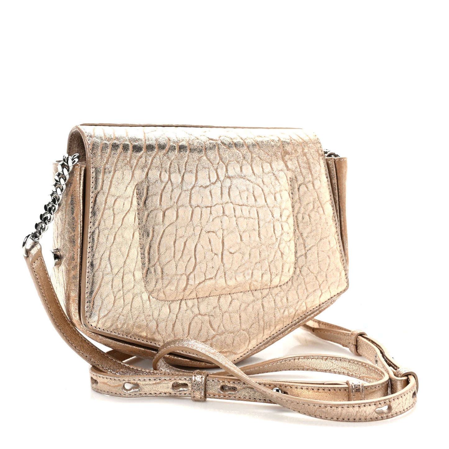 Metallic Grained Calfskin Arrow Crossbody Bag Light Gold