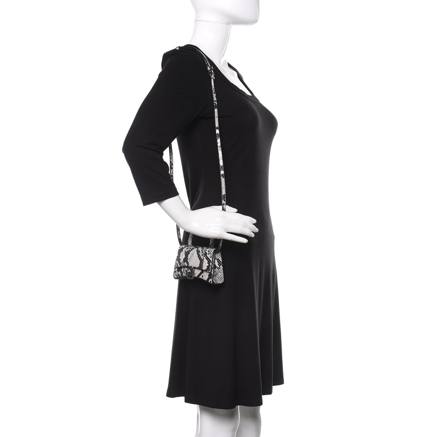 Shiny Calfskin Python Effect Hourglass Top Handle Bag Mini Black White