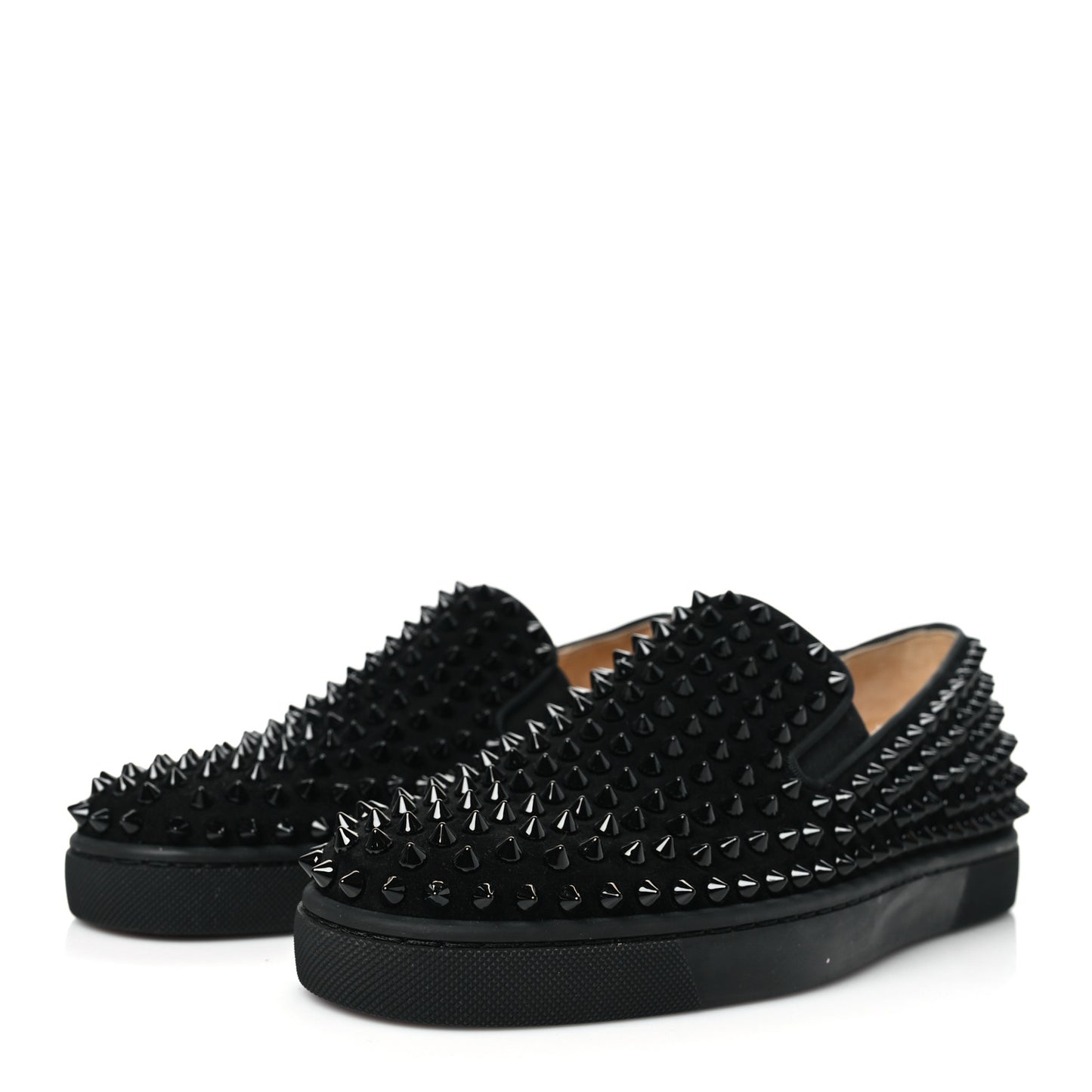Suede Mens Roller Boat Spiked Flat Sneakers 39 Black
