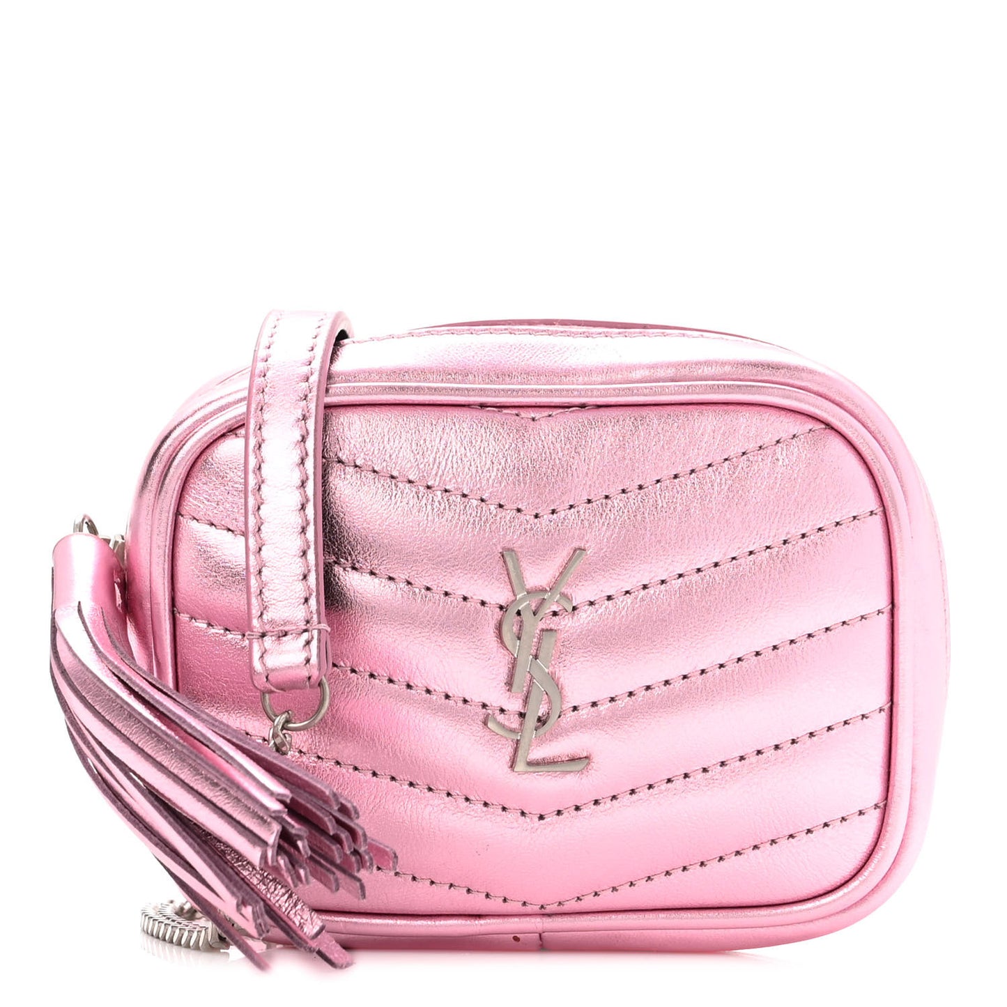 Metallic Calfskin Matelasse Chevron Monogram Baby Lou Camera Bag New Azalea