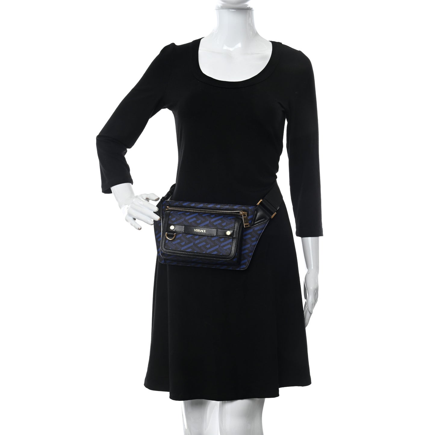 Coated Canvas La Greca Signature Bum Bag Black Blue