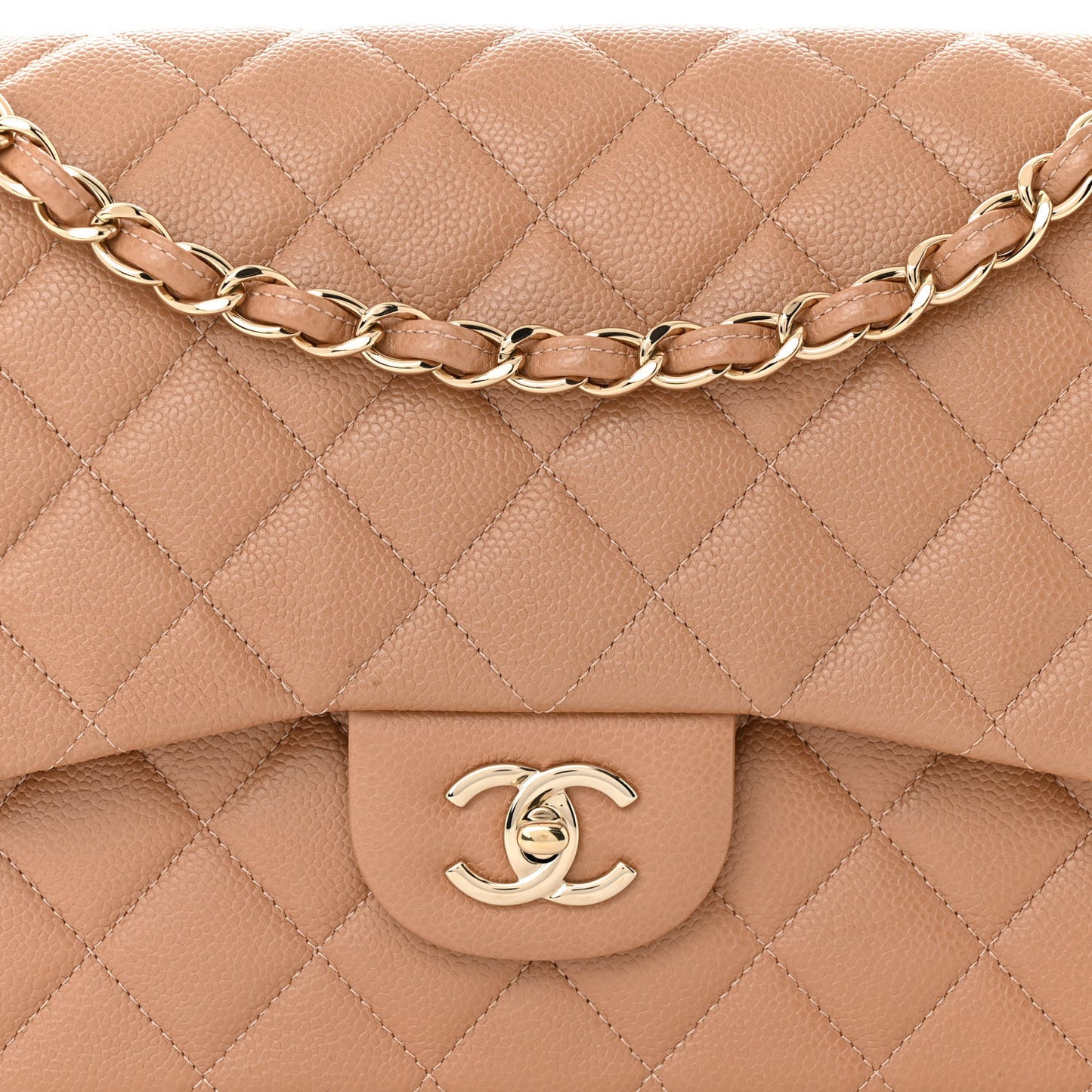 Caviar Quilted Jumbo Double Flap Beige