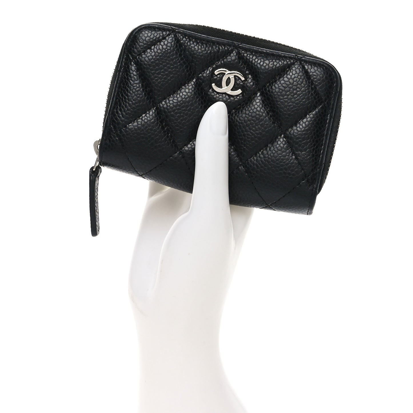 Caviar Quilted Zip Coin Purse Black