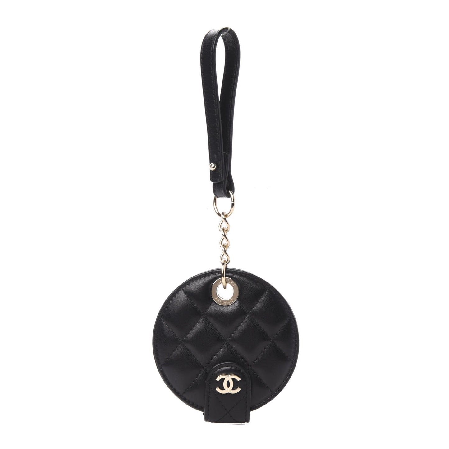 Lambskin Quilted Round Luggage Tag Black
