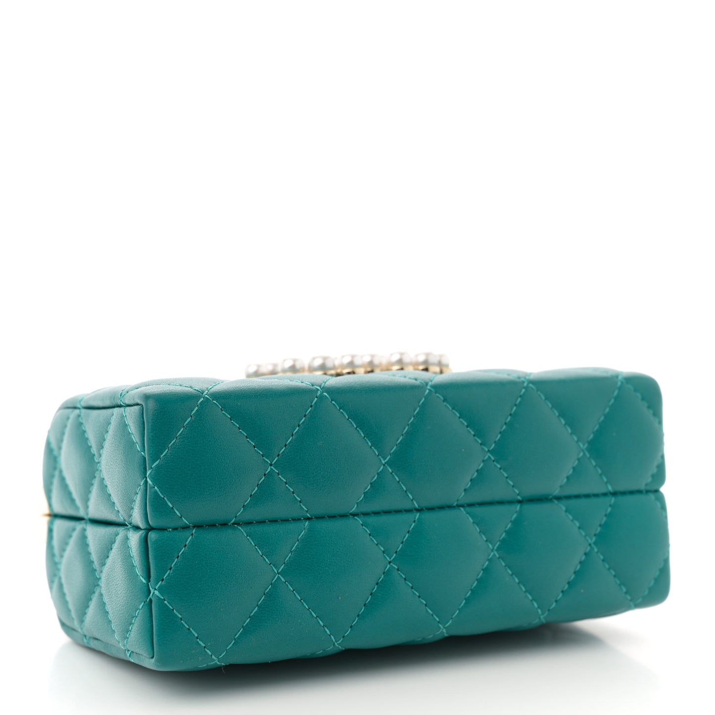 Lambskin Quilted Pearl CC Vanity Case Turquoise