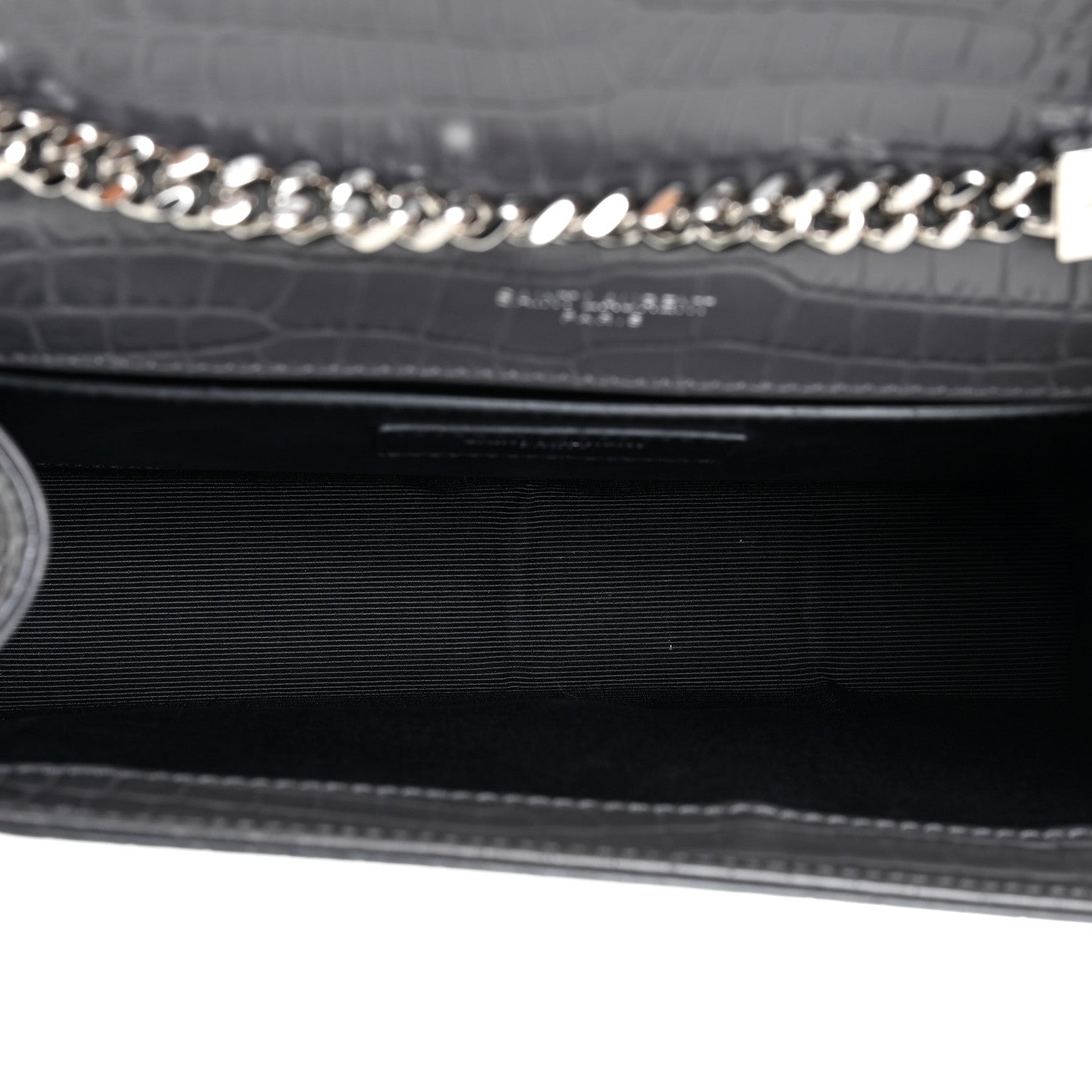 Saint Laurent Calfskin Crocodile Embossed Medium Classic Monogram Kate Tassel Satchel Dark Grey 4 of 11