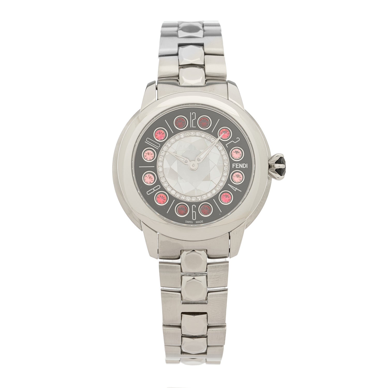 Fendi Stainless Steel Diamond Mother of Pearl Topaz Spinel 33mm