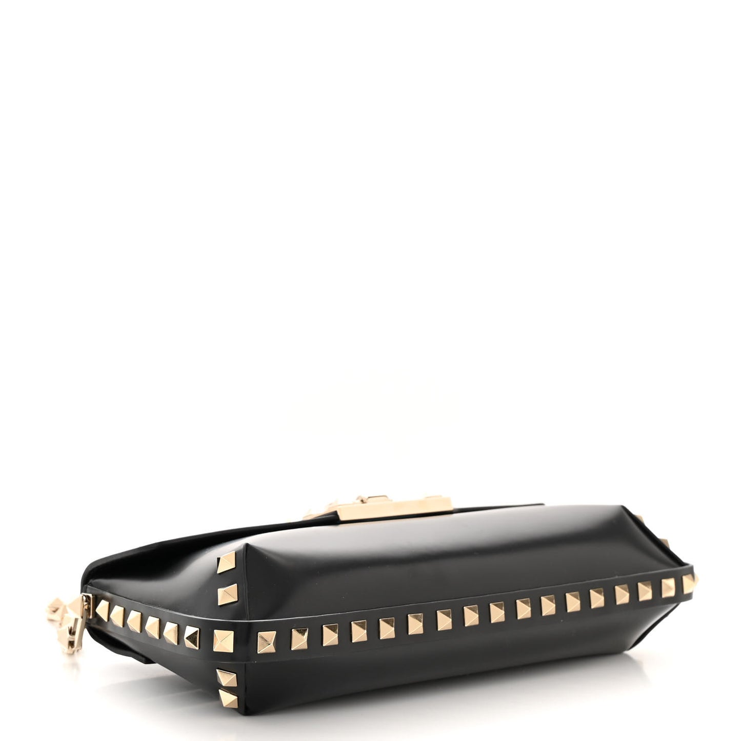 Brushed Calfskin Rockstud Flip Lock Chain Shoulder Bag Black