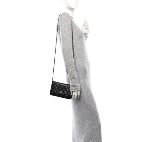 Caviar Quilted Wallet on Chain WOC Black