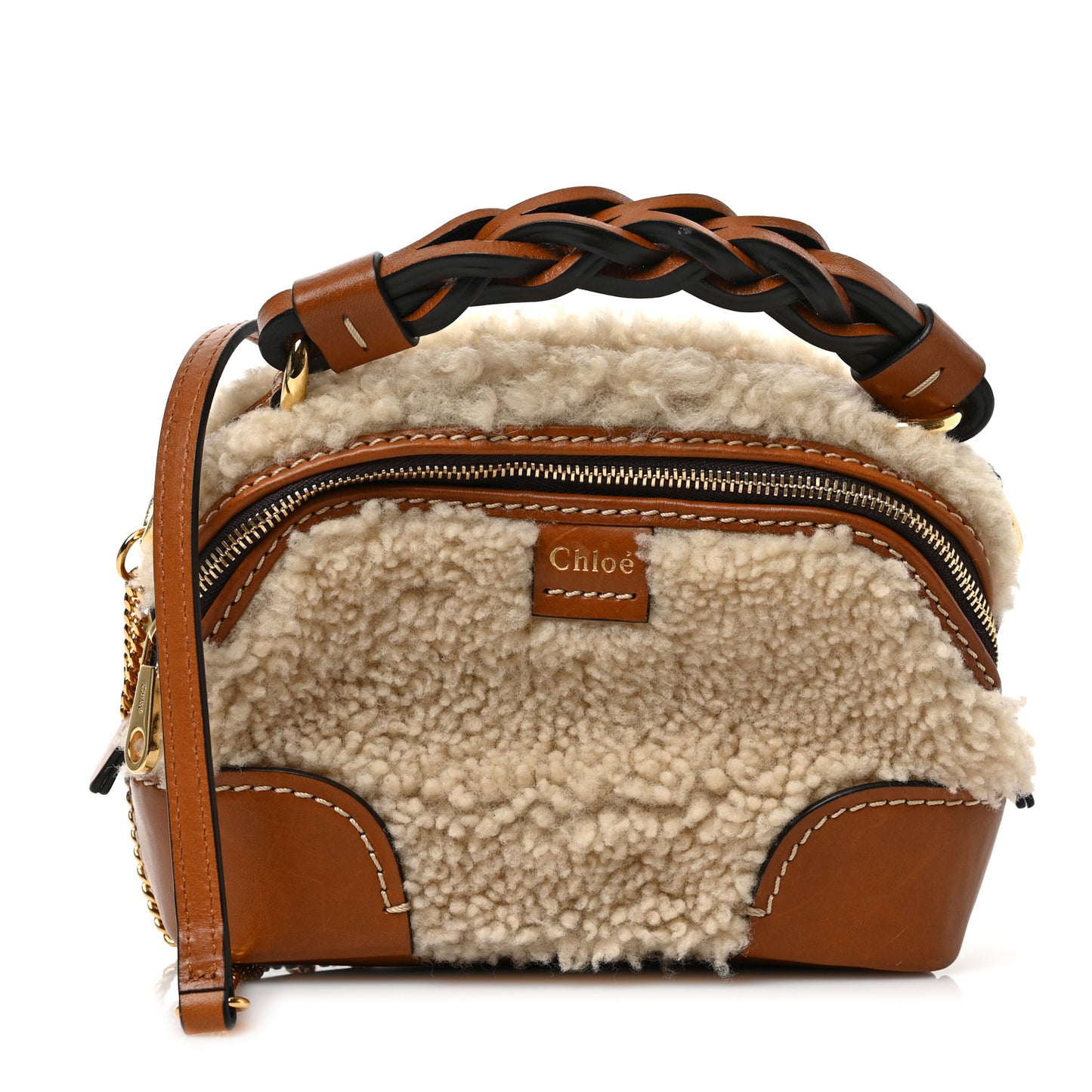 Shearling Calfskin Mini Daria Chain Bag Caramel