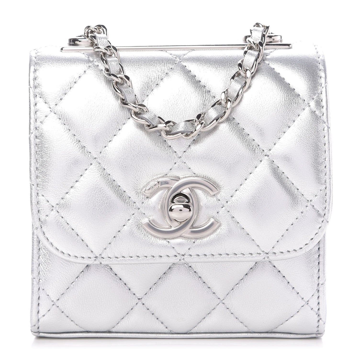 Chanel Metallic Lambskin Quilted Mini Trendy CC Clutch With Chain Silver 1 of 10