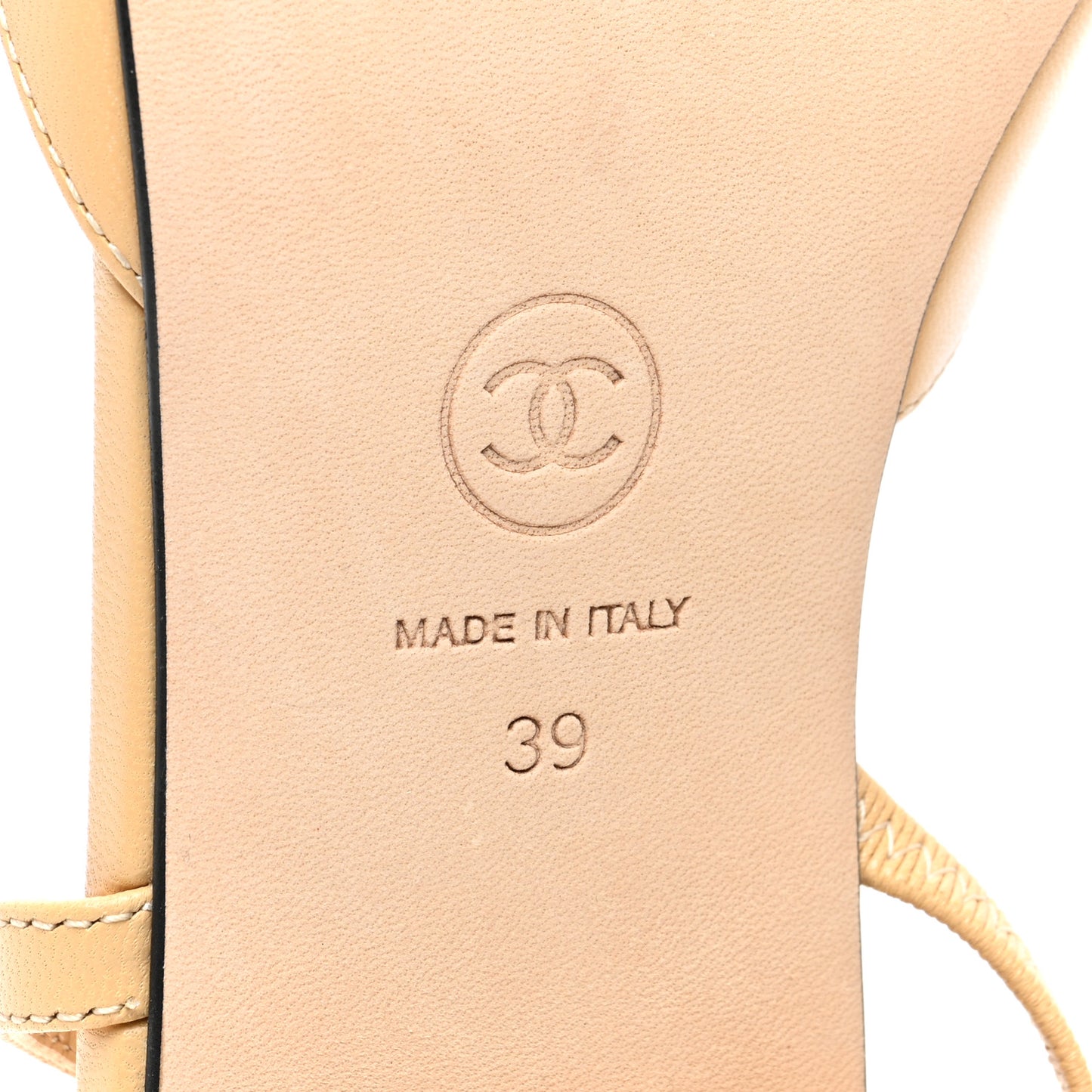 Goatskin Grosgrain CC Slingback Flats 39 Beige Black