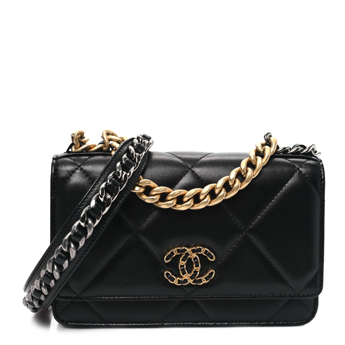 Lambskin Quilted Chanel 19 Wallet On Chain WOC Black