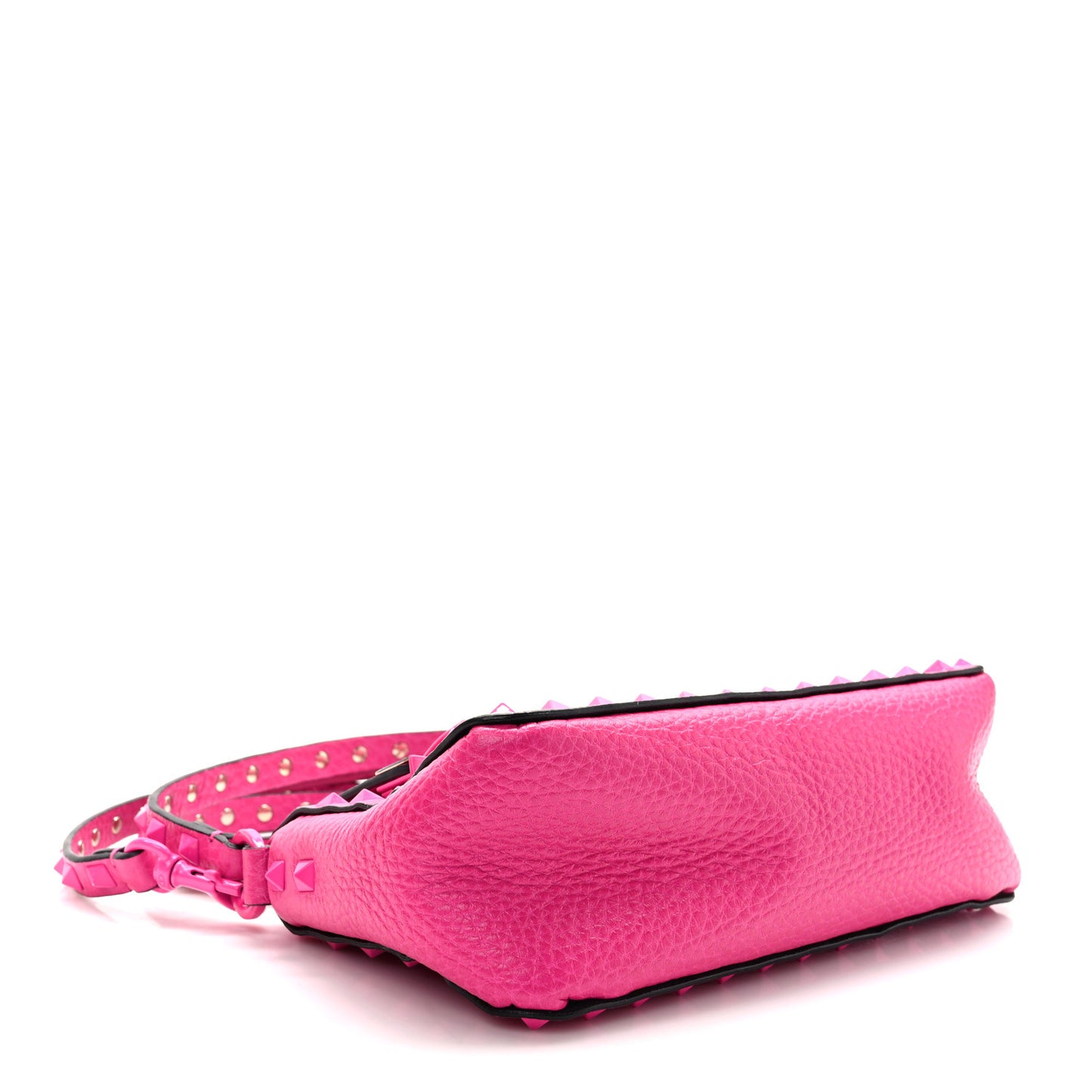 Pebbled Calfskin Enamel Monochrome Small Rockstud Flip Lock Shoulder Bag Pink PP