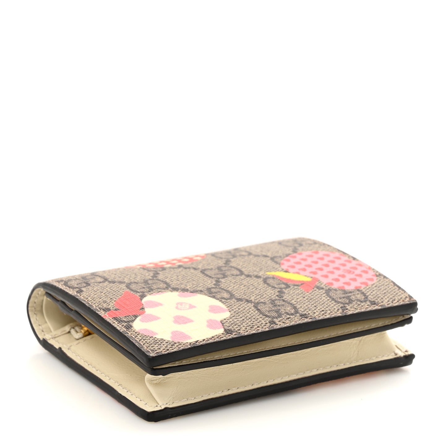 GG Supreme Monogram Les Pommes Card Case Wallet Beige Multicolor Mystic White