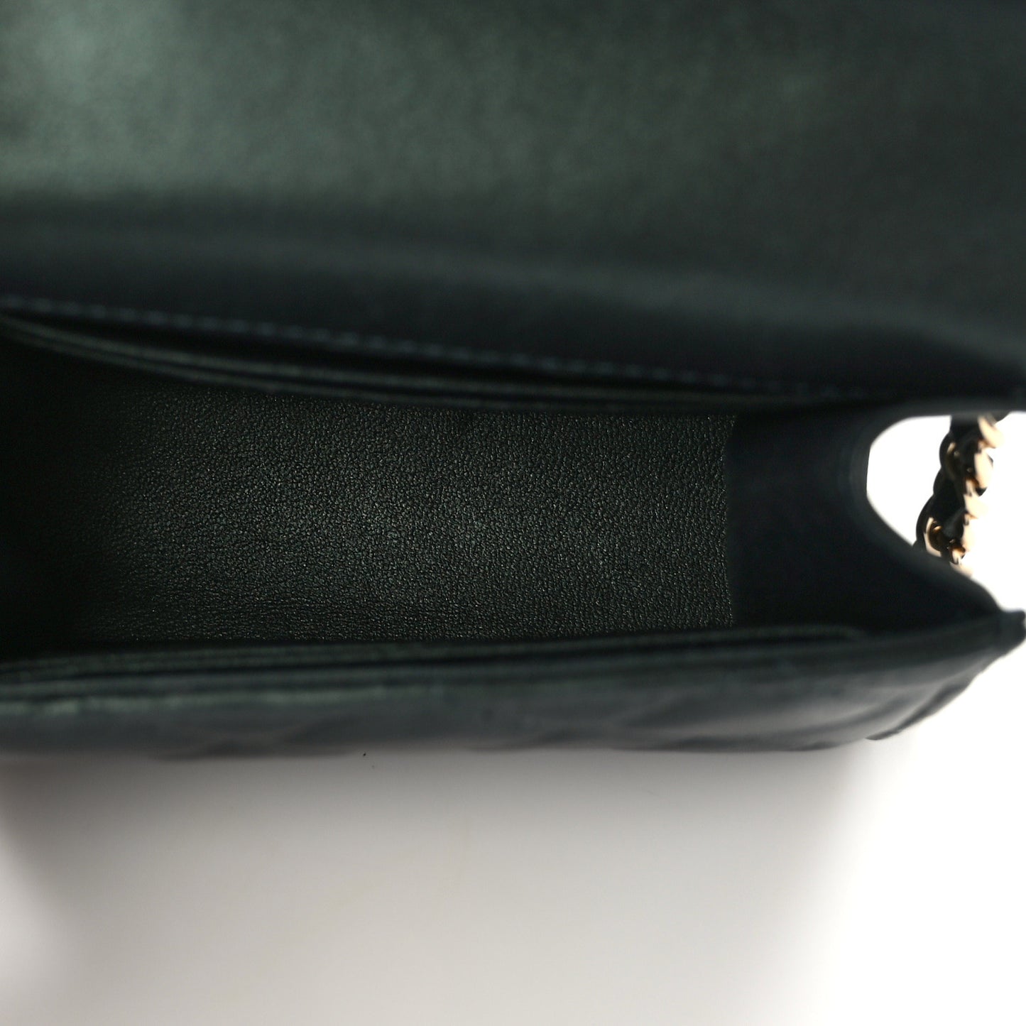 Iridescent Lambskin Quilted Top Handle Flap Clutch With Chain Dark Green