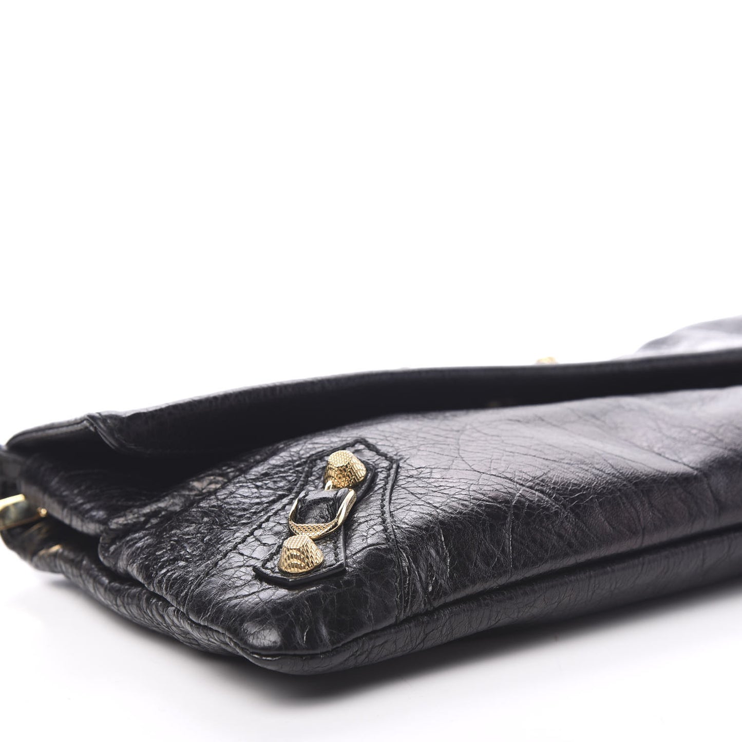 Agneau Giant 12 Gold Hardware Envelope Strap Clutch Black