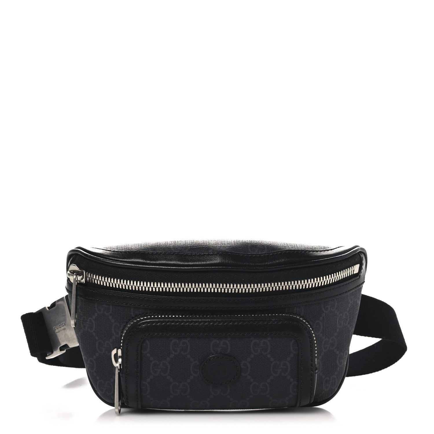Gucci GG Supreme Monogram Textured Calfskin Retro Interlocking G Belt Bag Black 1 of 11