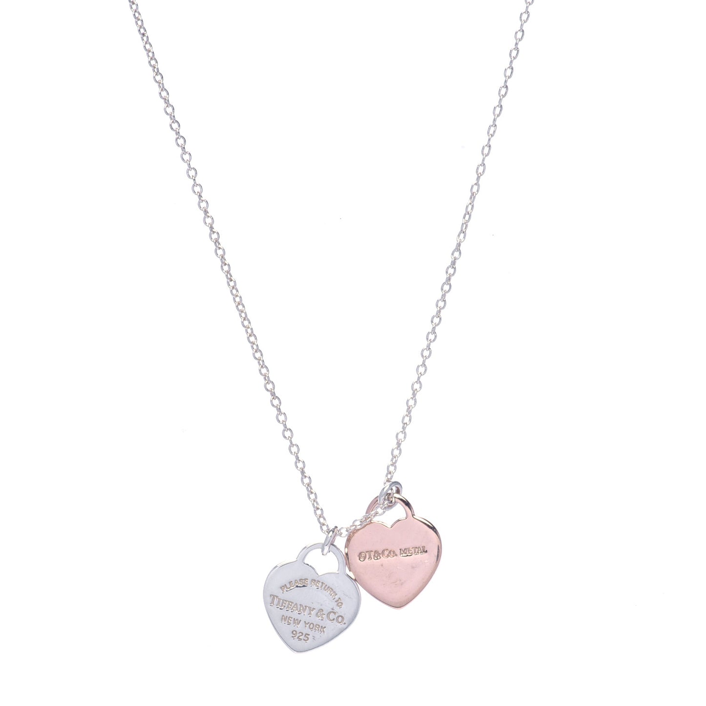 Sterling Silver Rubedo Mini Return to Tiffany Double Heart Tag Pendant Necklace