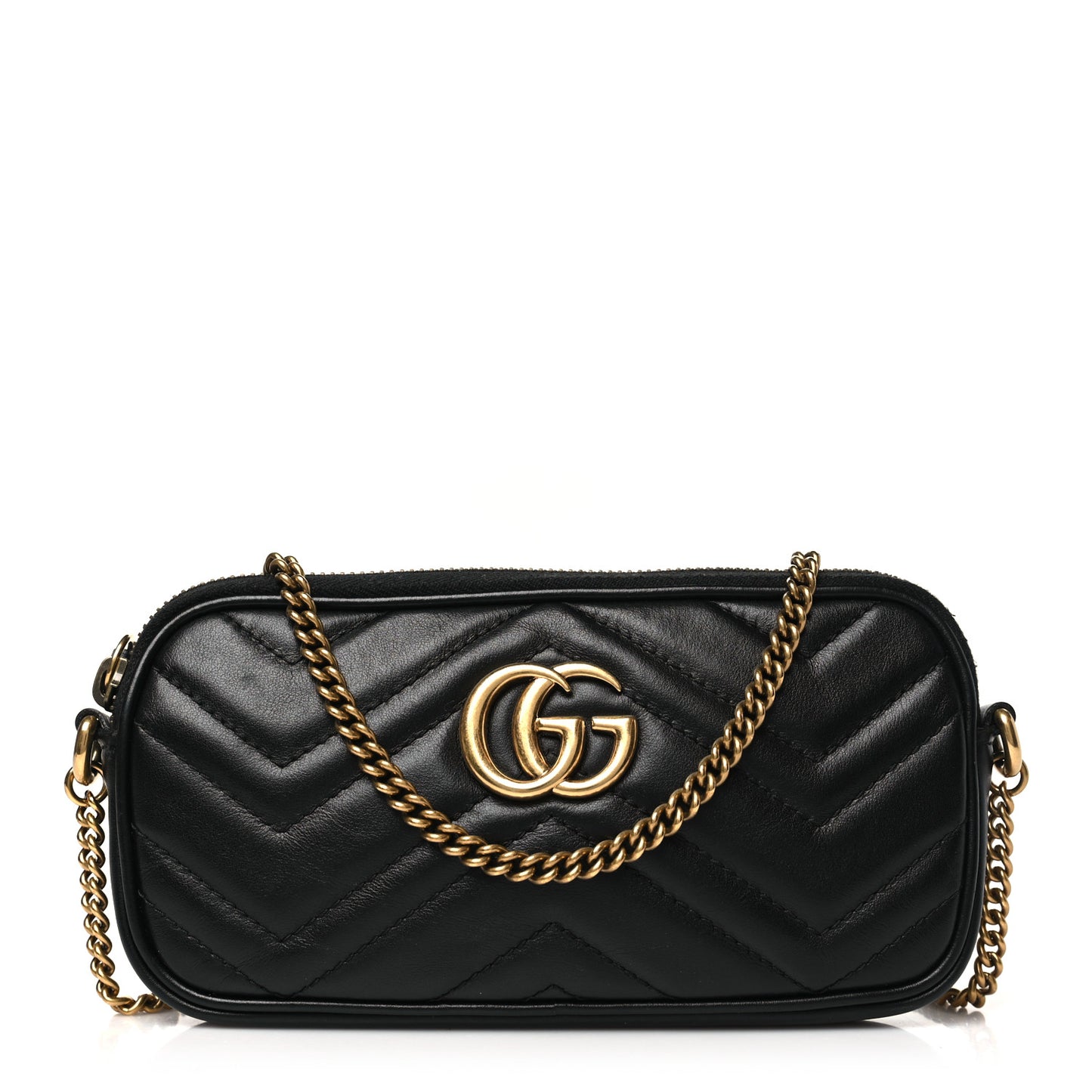 Calfskin Matelasse Mini GG Marmont Chain Crossbody Bag Black