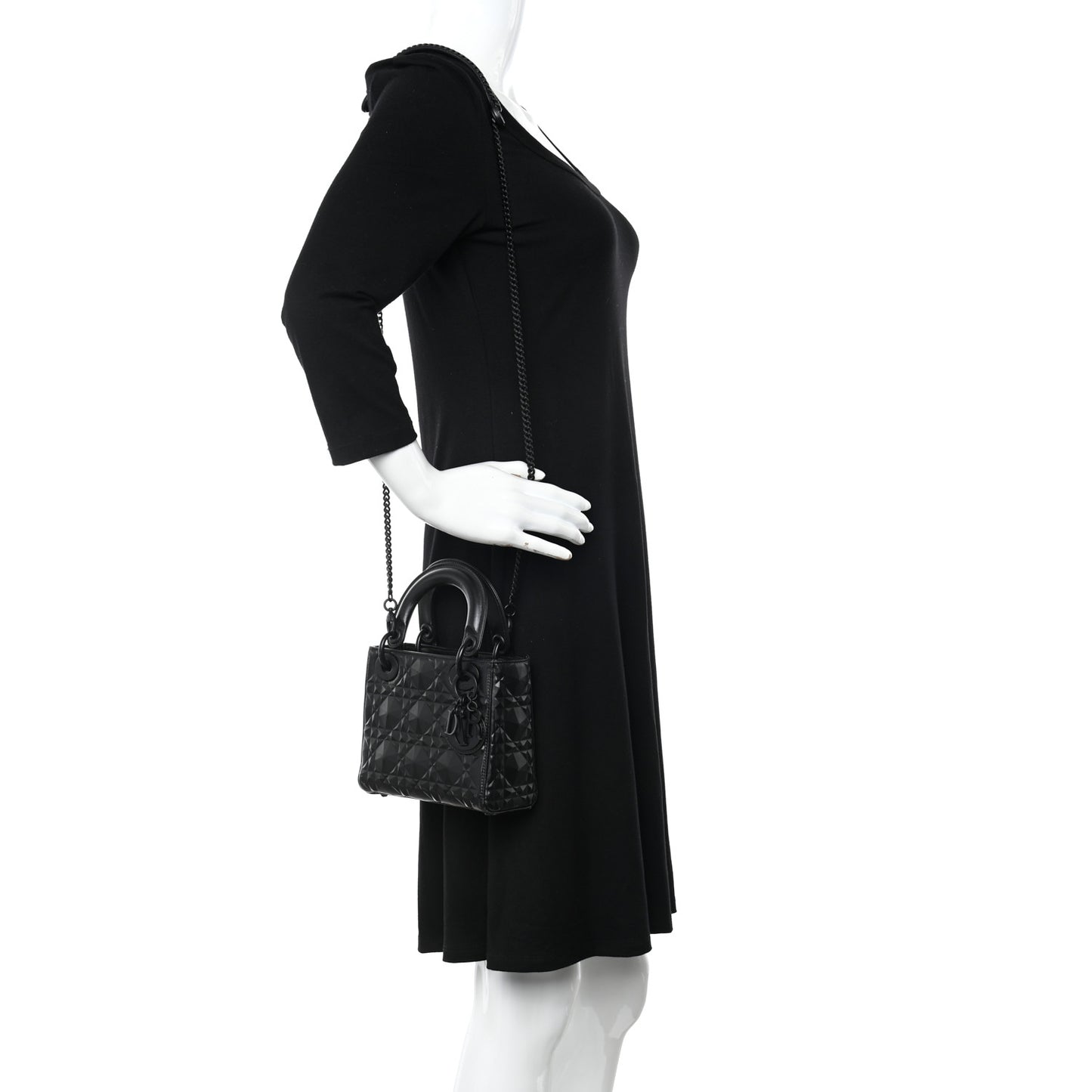 Calfskin Diamond Cannage Mini Lady Dior Black