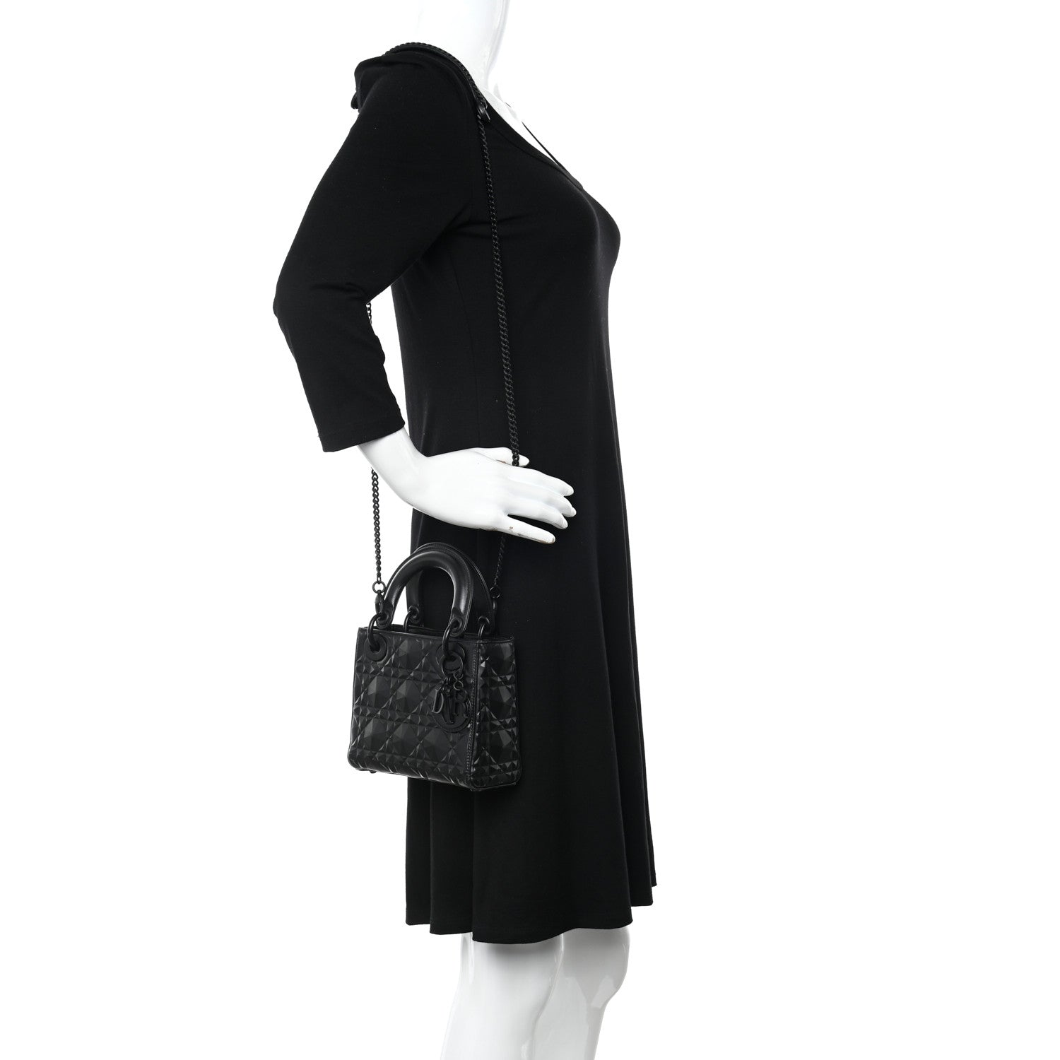 Christian Dior Calfskin Diamond Cannage Mini Lady Dior Black 2 of 11