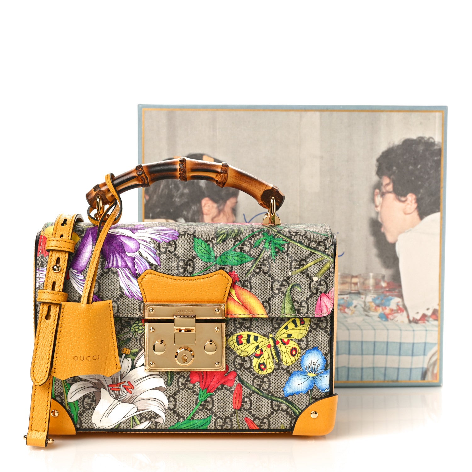 Gucci GG Supreme Monogram Flora Small Padlock Bamboo Shoulder Bag Beige Multicolor Crop 11 of 11