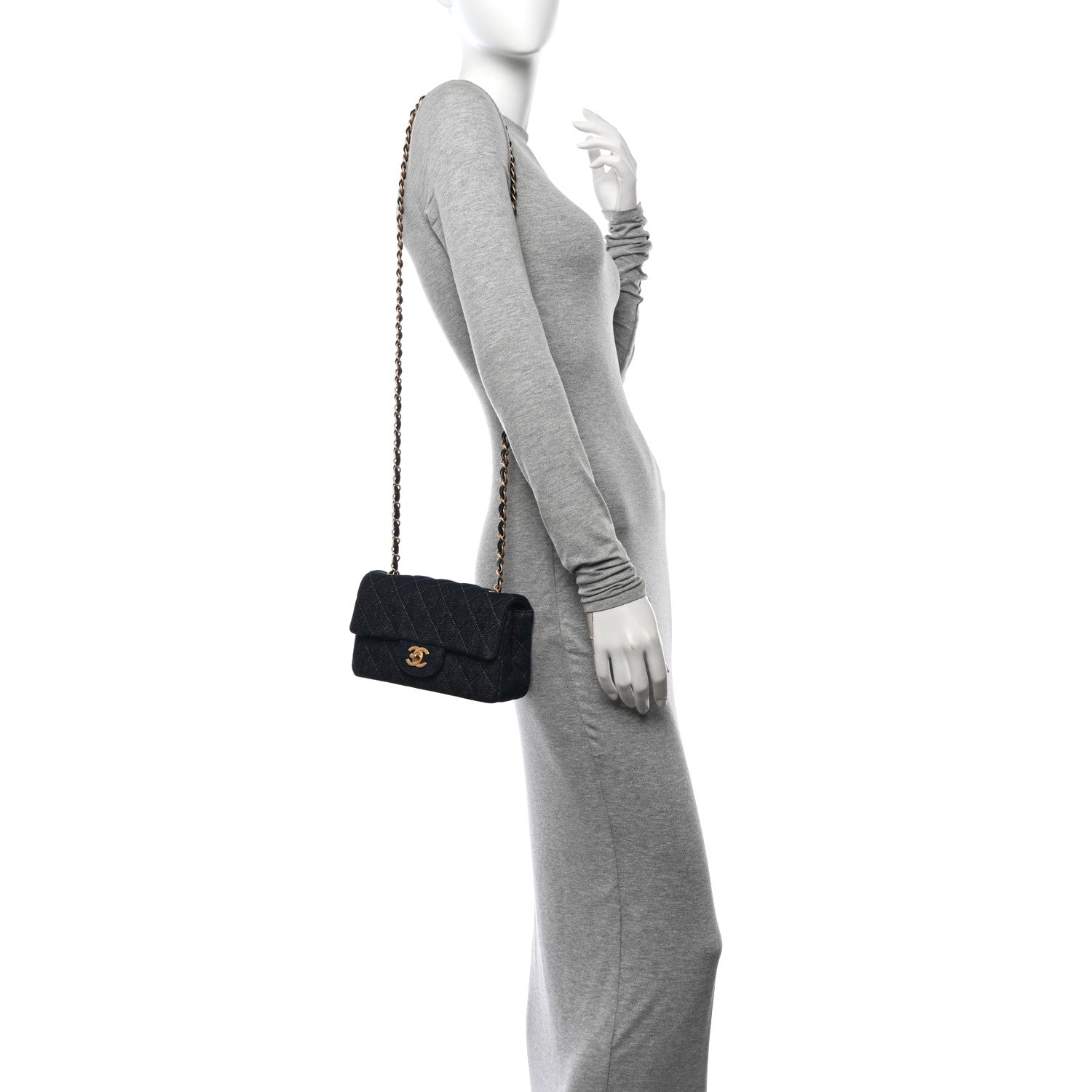 Chanel Denim Quilted Mini Rectangular Flap Dark Blue 2 of 10