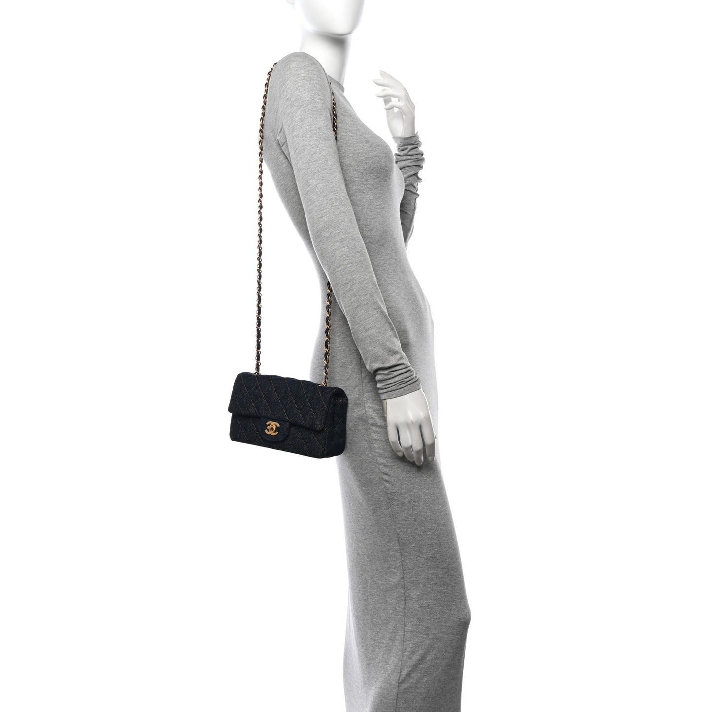 Denim Quilted Mini Rectangular Flap Dark Blue