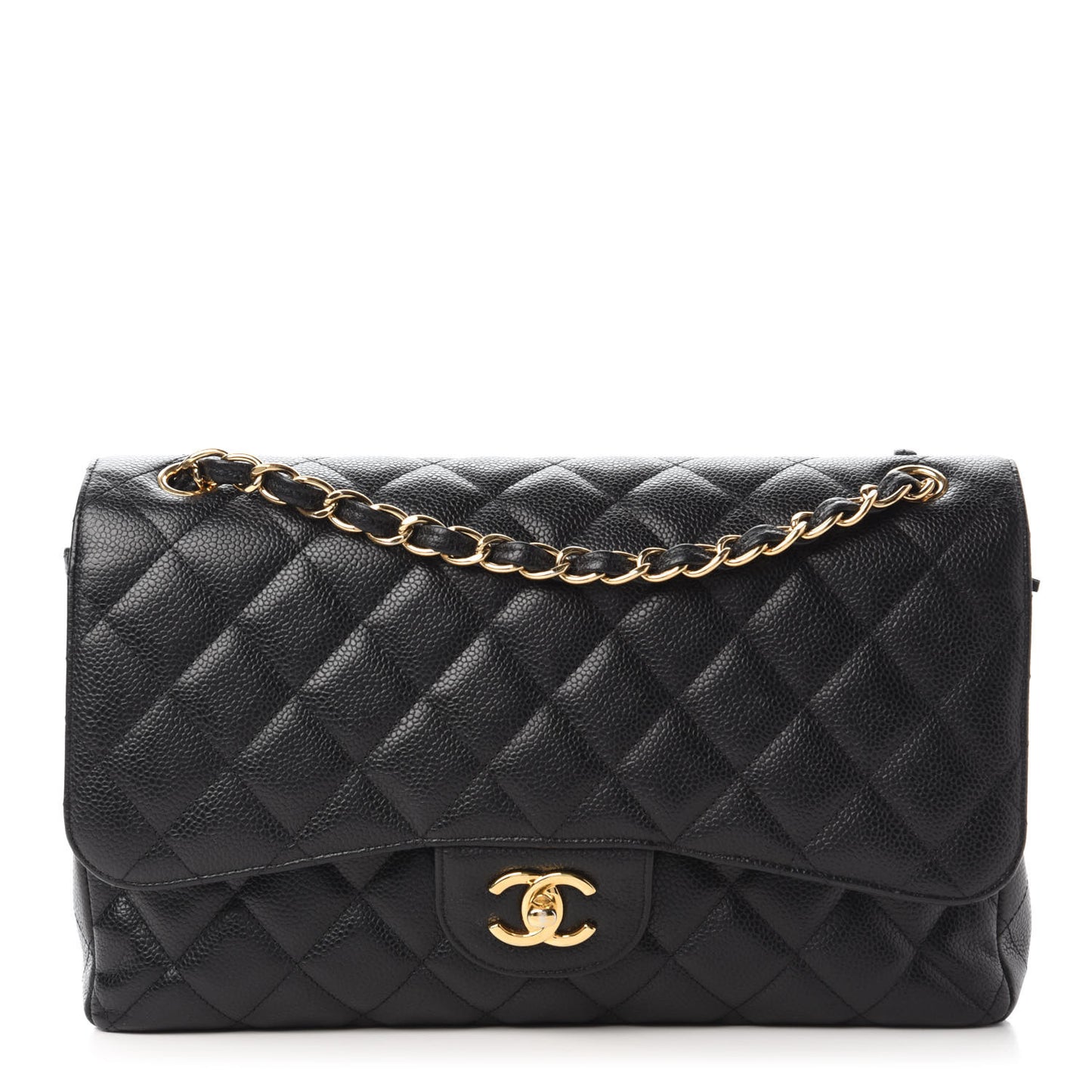 Caviar Quilted Jumbo Double Flap Black