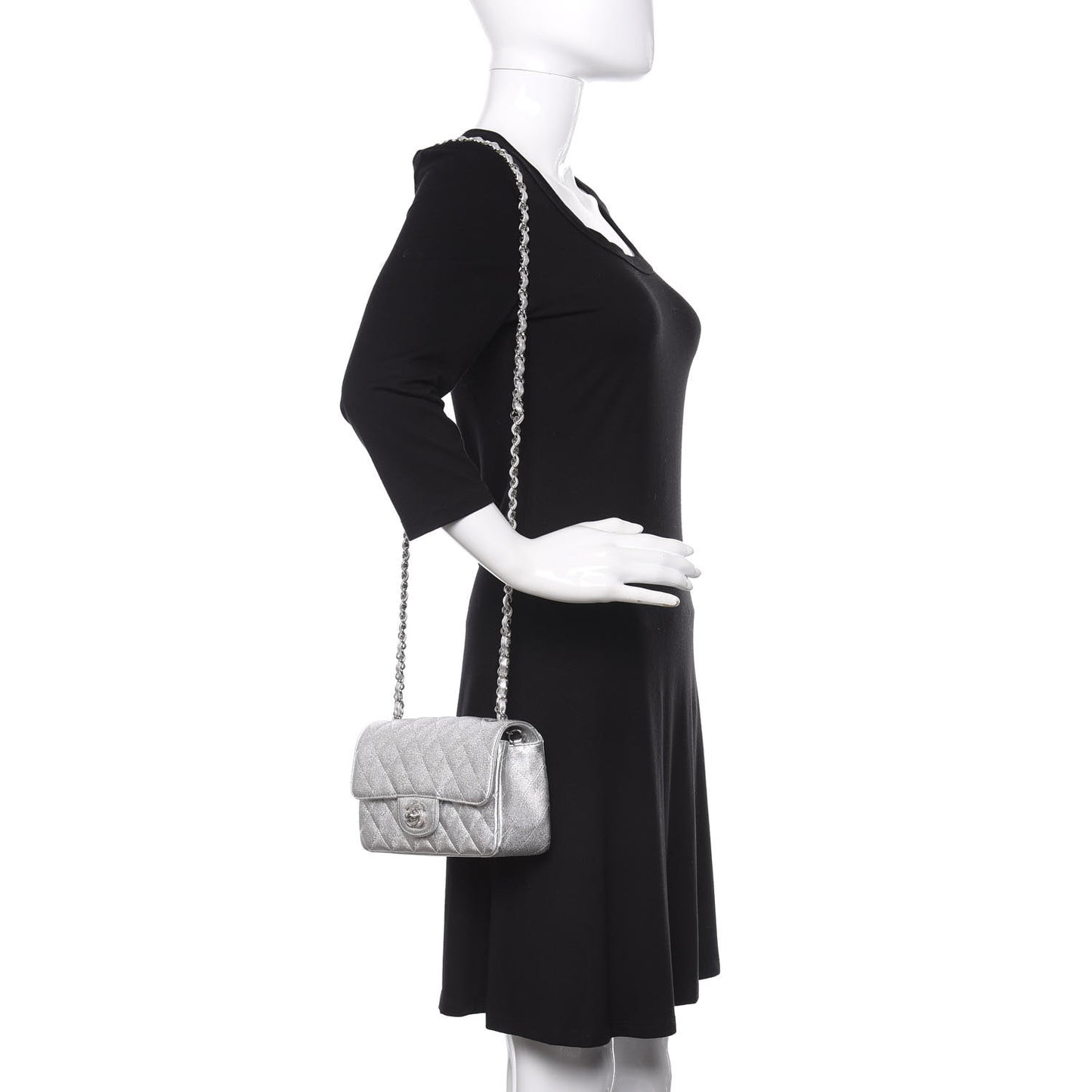 Metallic Lambskin Quilted Mini Rectangular Flap Silver