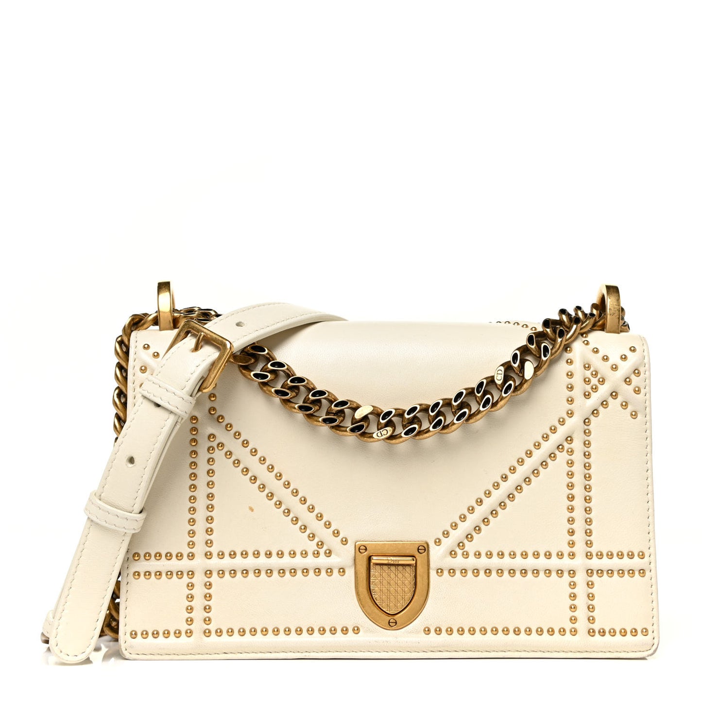 Lambskin Studded Medium Diorama Flap Bag Latte