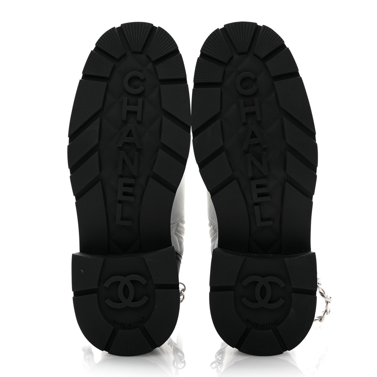 Caviar Calfskin Quilted Chain Lace Up Combat Boots 38 White Black