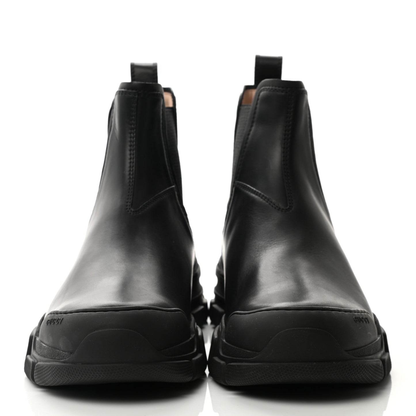 Calfskin Logo Mens Lug Sole Chelsea Ankle Boots 9 Black