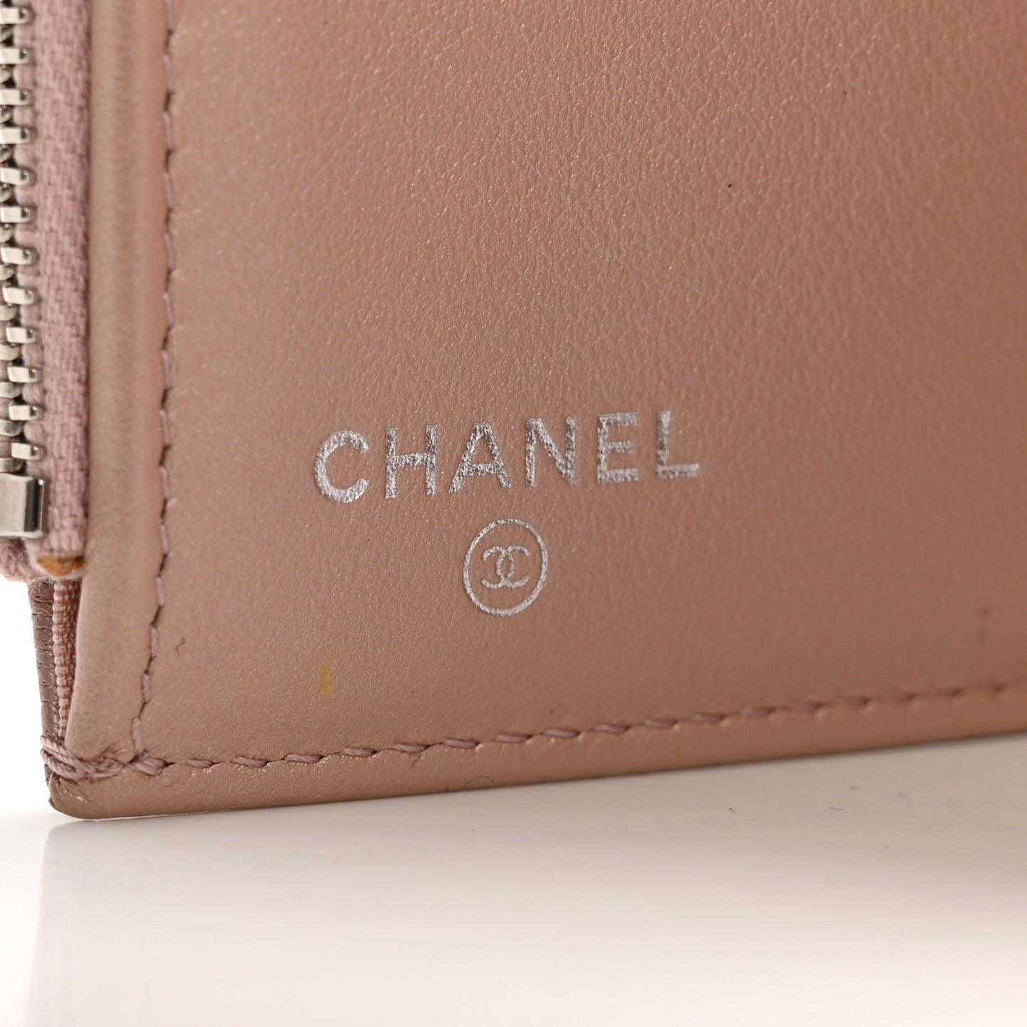 Goatskin Camellia Embossed Compact Wallet Pink