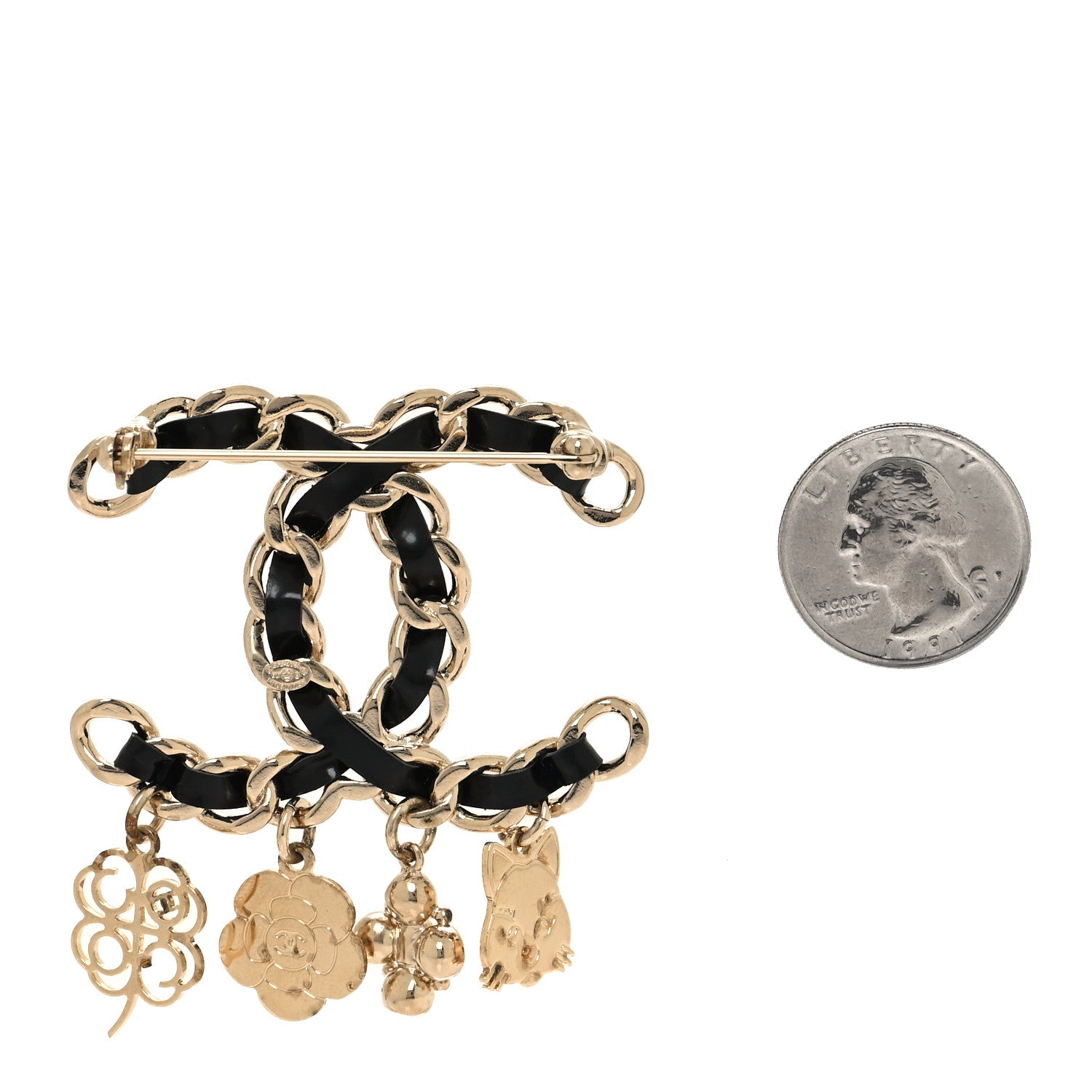 Chanel Lambskin Crystal Chain CC Charms Brooch Black Gold 2 of 5