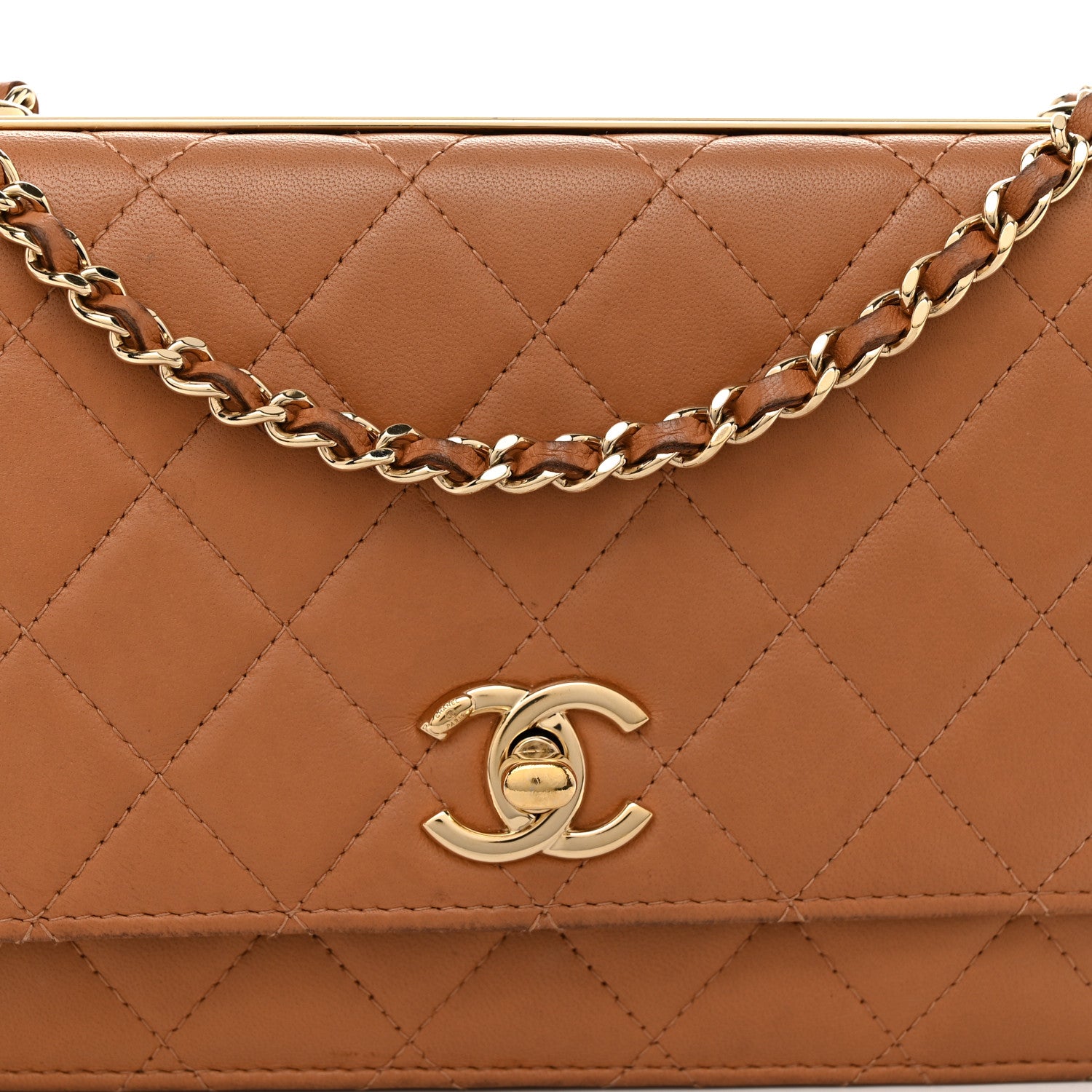 Chanel Lambskin Quilted Trendy CC Wallet On Chain WOC Camel 8 of 13