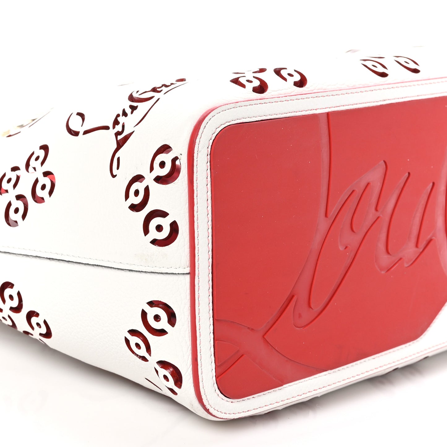 Calfskin Perforated Large Loubinthesky Cabarock Spikes Tote Snow