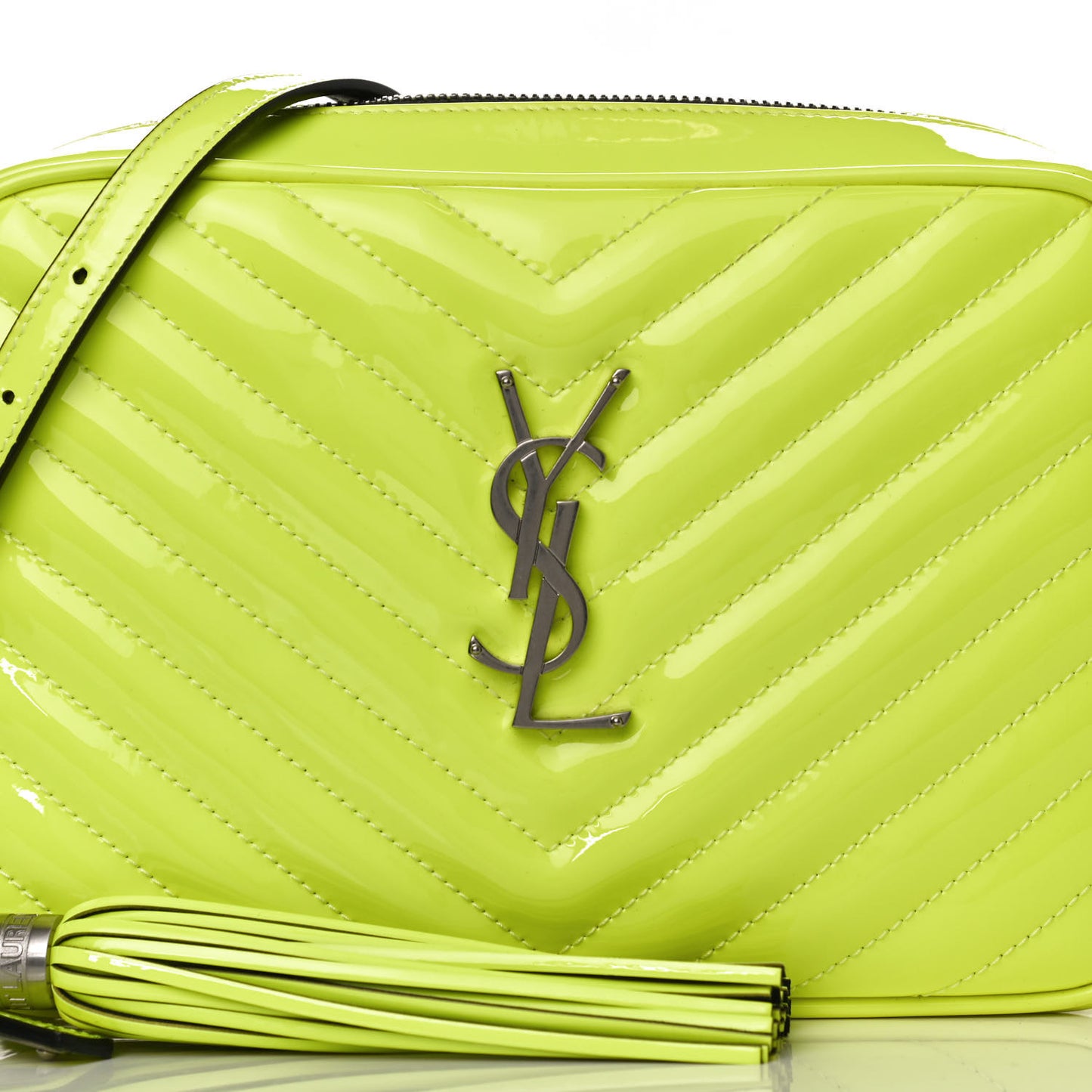 Patent Calfskin Matelasse Monogram Lou Camera Bag Neon Yellow