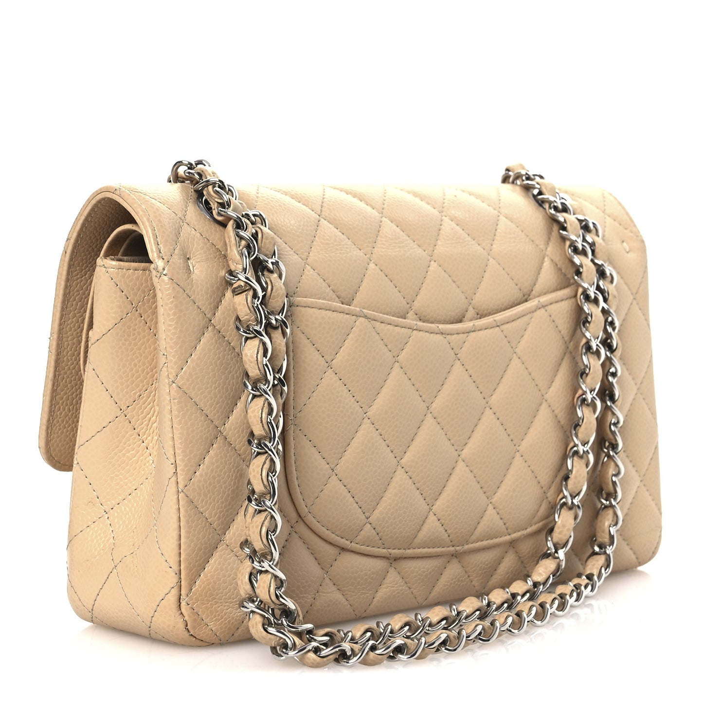 Caviar Quilted Medium Double Flap Beige