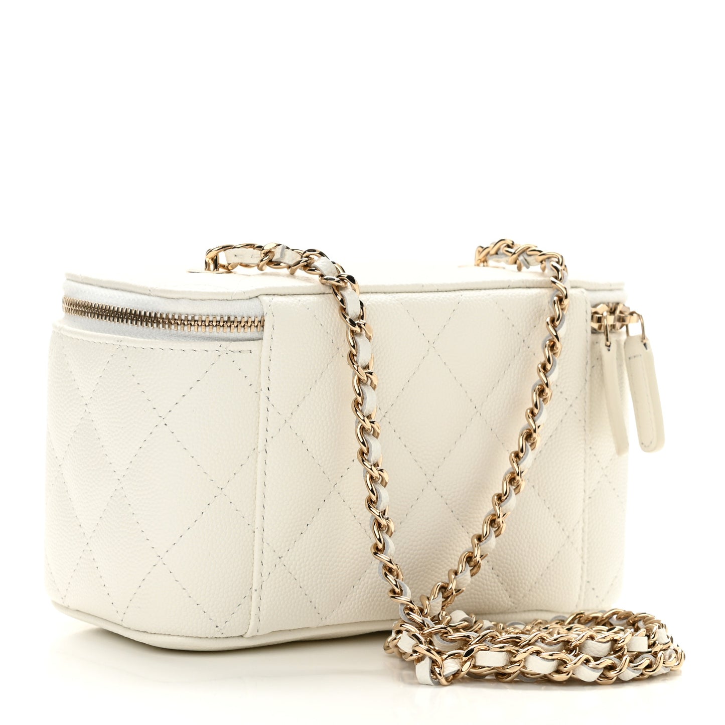 Caviar Quilted Small Vanity Case With Chain White