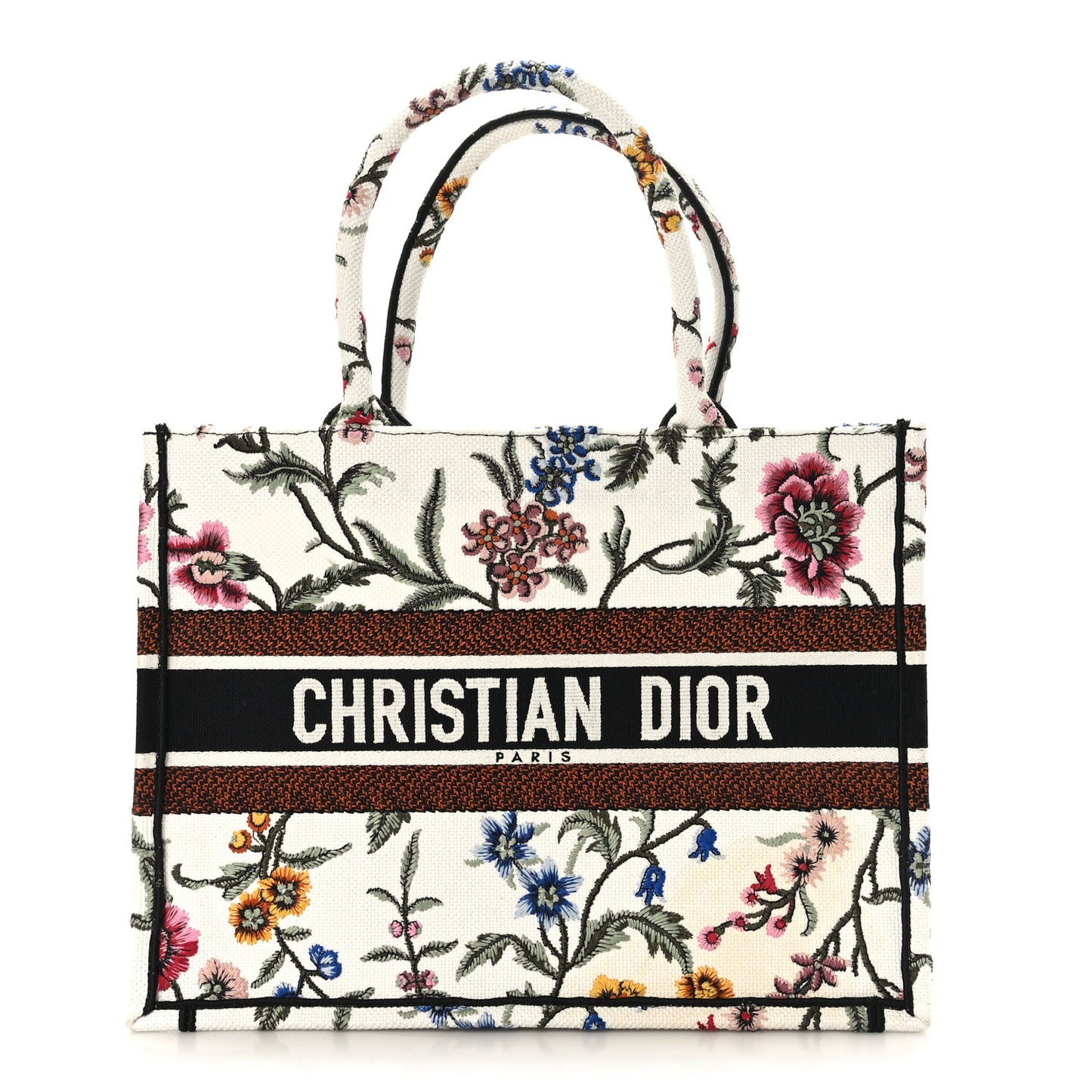 Raffia Embroidered Petites Fleurs Medium Book Tote White Multicolor