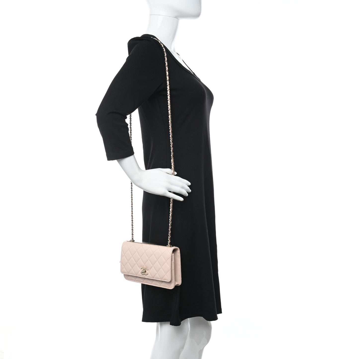 Lambskin Quilted Trendy CC Wallet On Chain WOC Light Beige