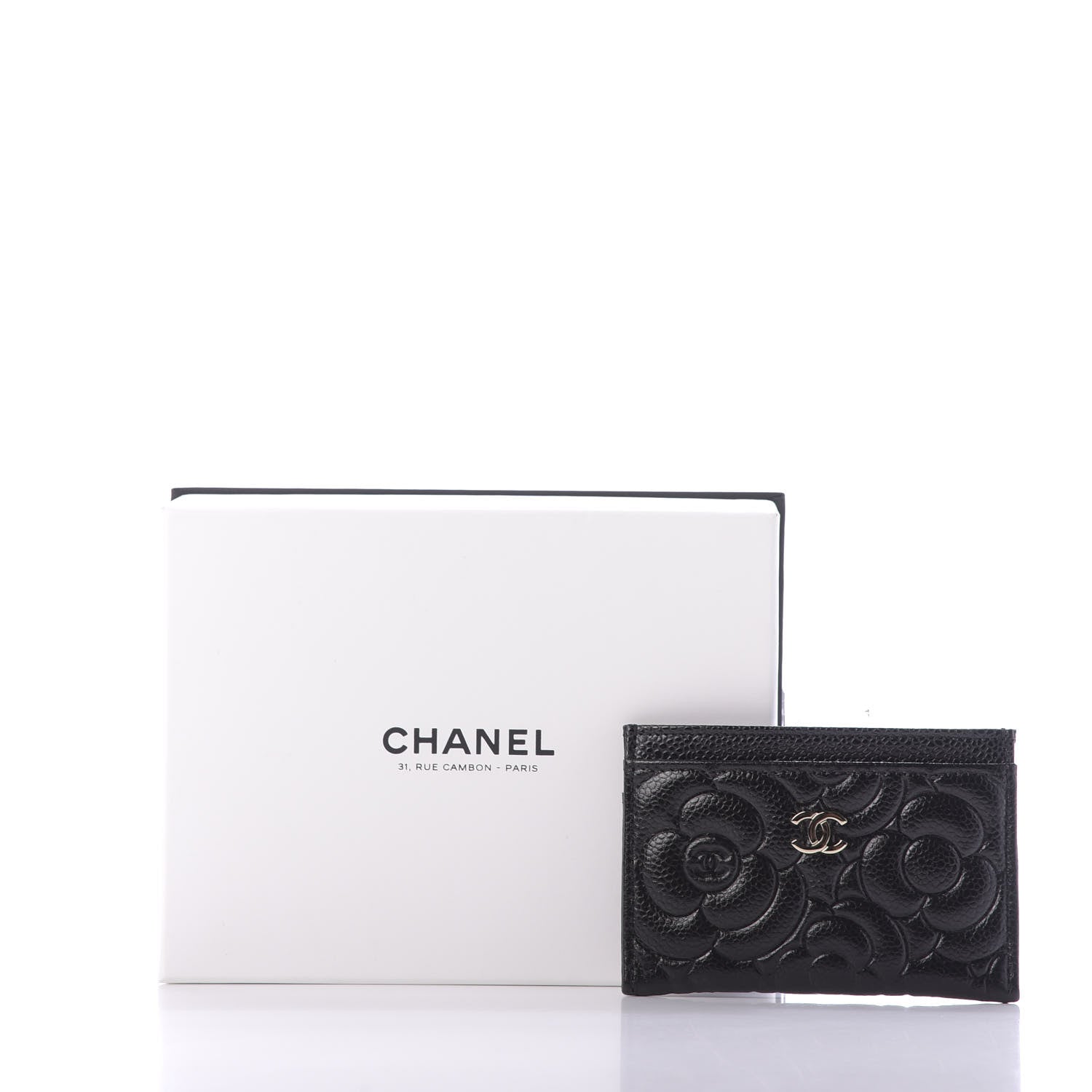 Chanel Caviar Camellia Embossed Card Holder Black 11 of 11