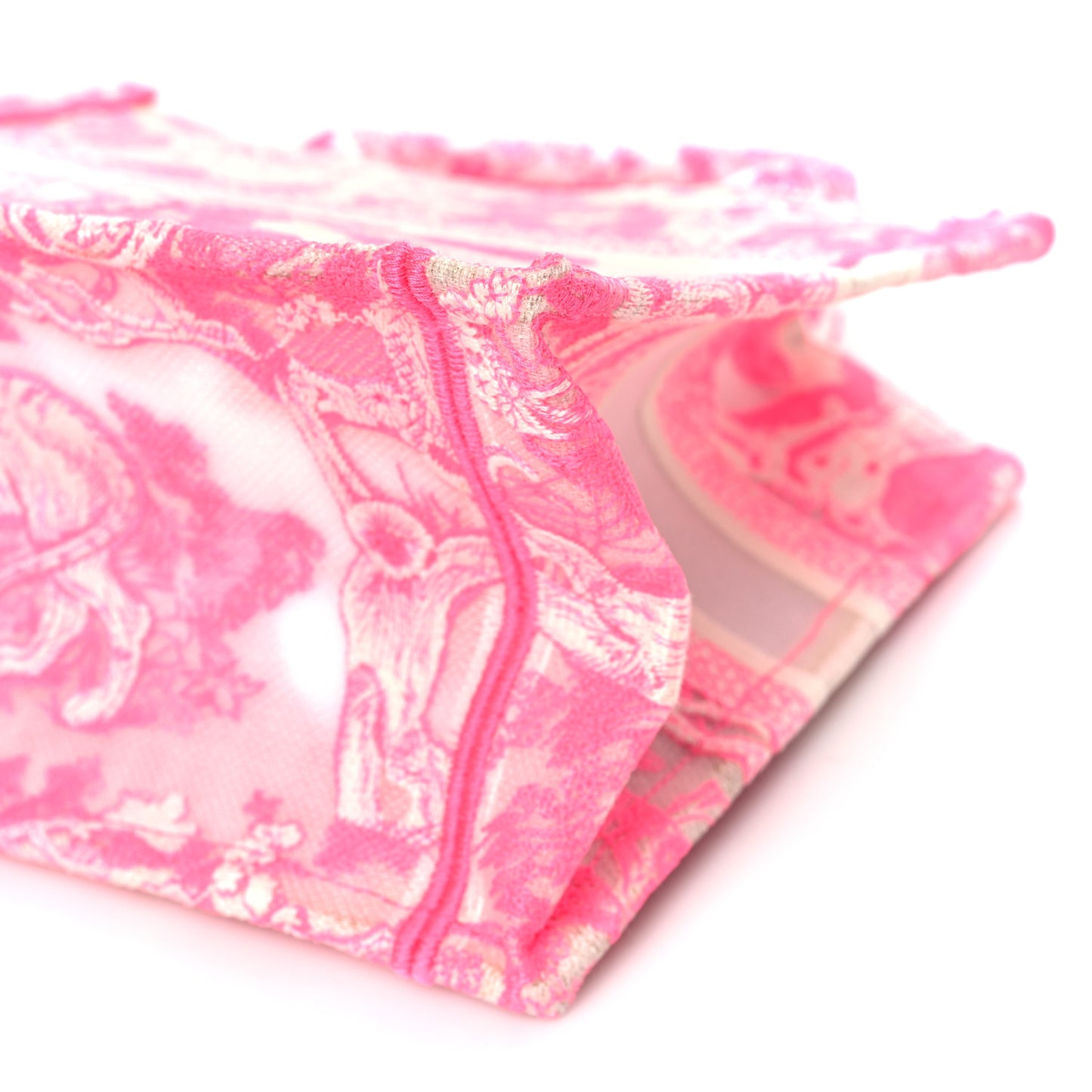 Transparent Canvas Embroidered Small Toile De Jouy Reverse Book Tote Fluorescent Pink