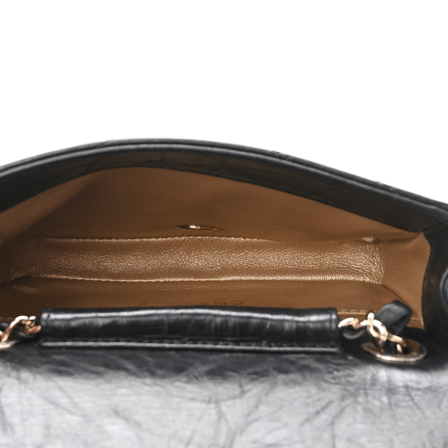 Crumpled Calfskin Chevron Chain Mini Square Flap Black