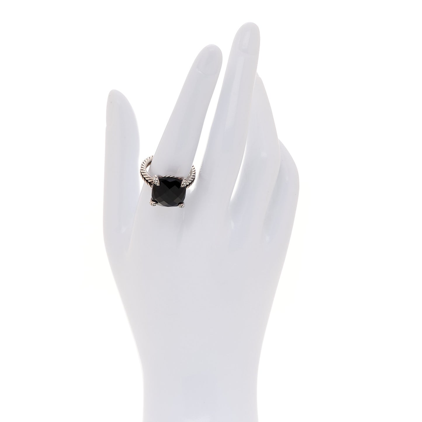 Sterling Silver Diamond Onyx 14mm Chatelaine Ring 57 8