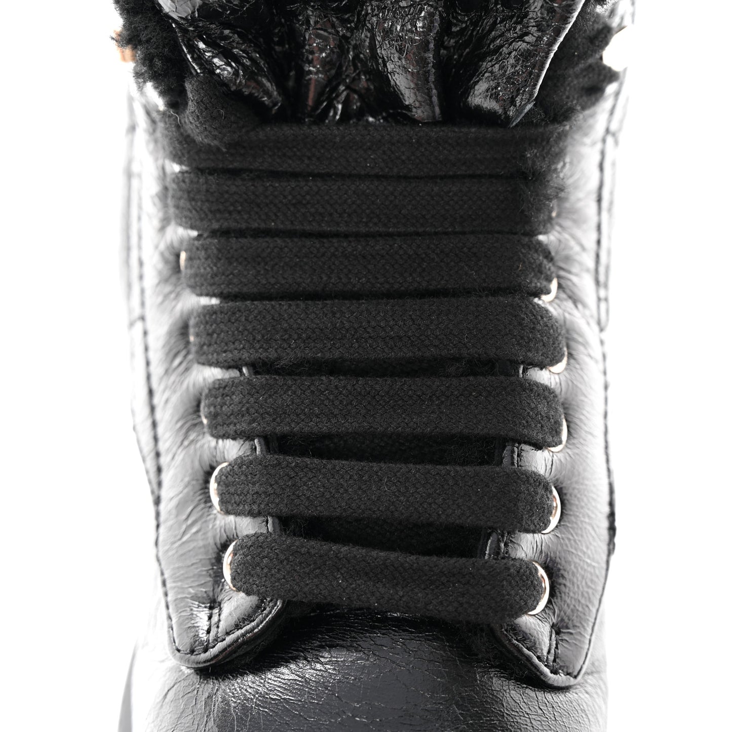 Crumpled Patent Lambskin Calfskin Quilted Lace Up Combat Boots 37.5 Black