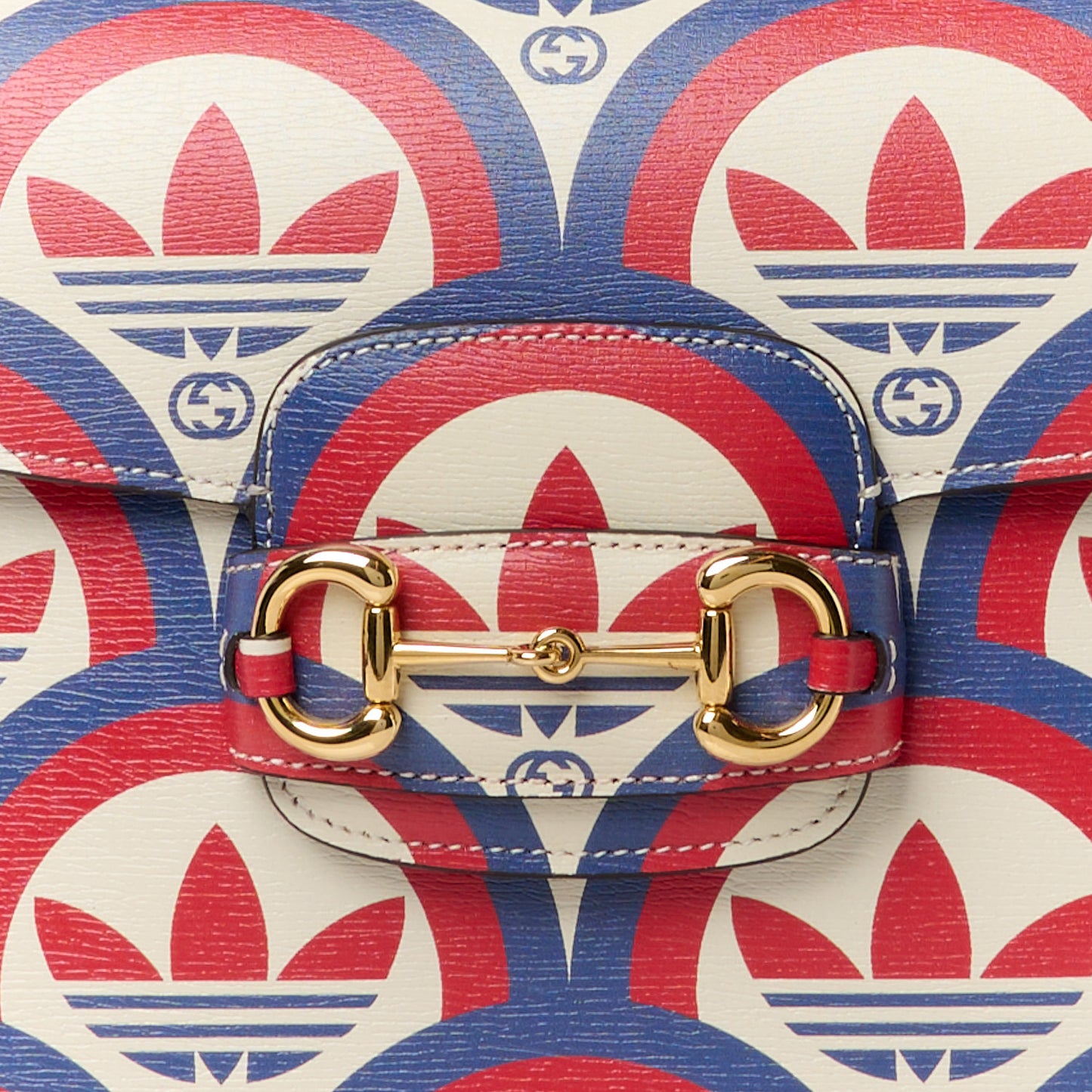X ADIDAS Shangai Calfskin Web Trefoil Interlocking G Small Horsebit 1955 Shoulder Bag Red White Blue