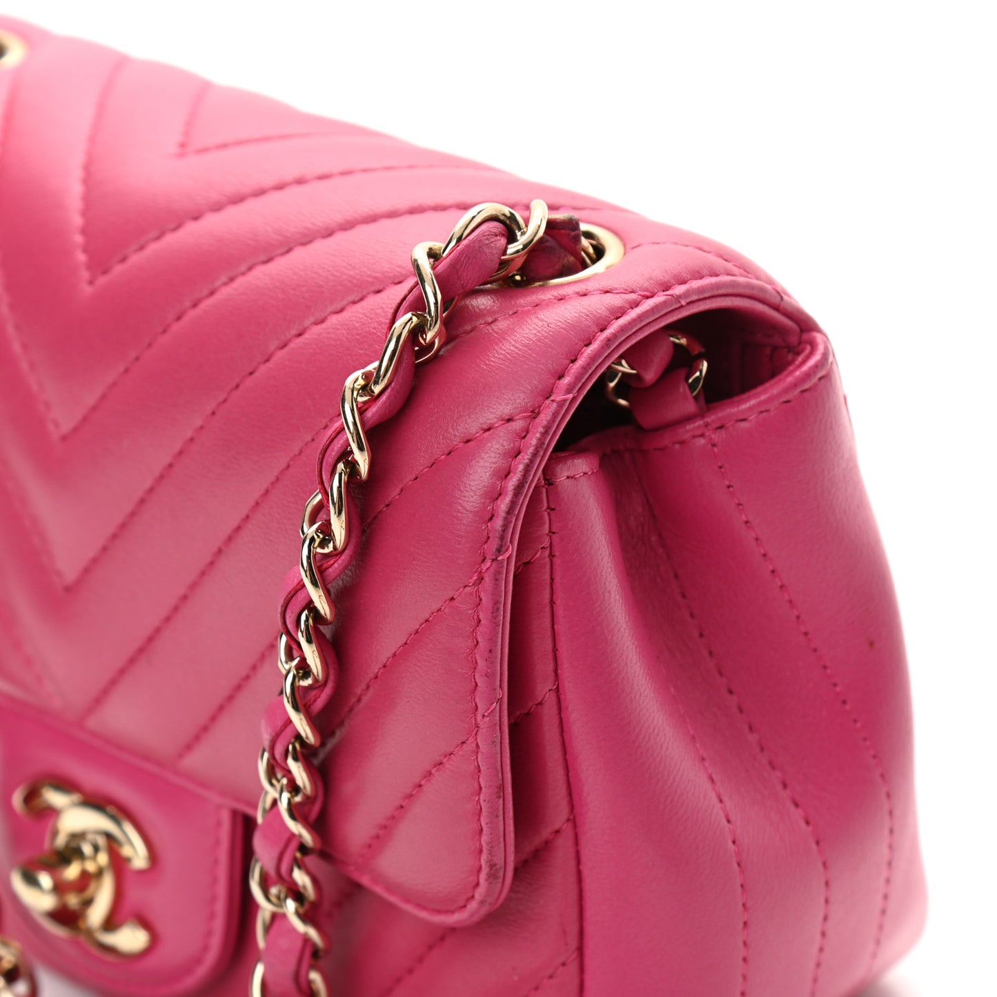 Lambskin Chevron Quilted Mini Square Flap Fuchsia